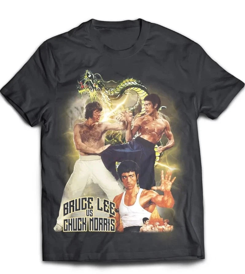 Bruce Lee vs Chuck Norris Classic Fight Vintage Martial Arts T-shirt
