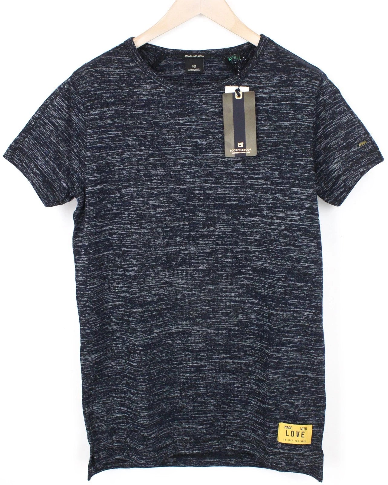 Scotch & Soda Men's T-Shirt S Navy Blue Blend Long Round Neck Cotton Slim Fit