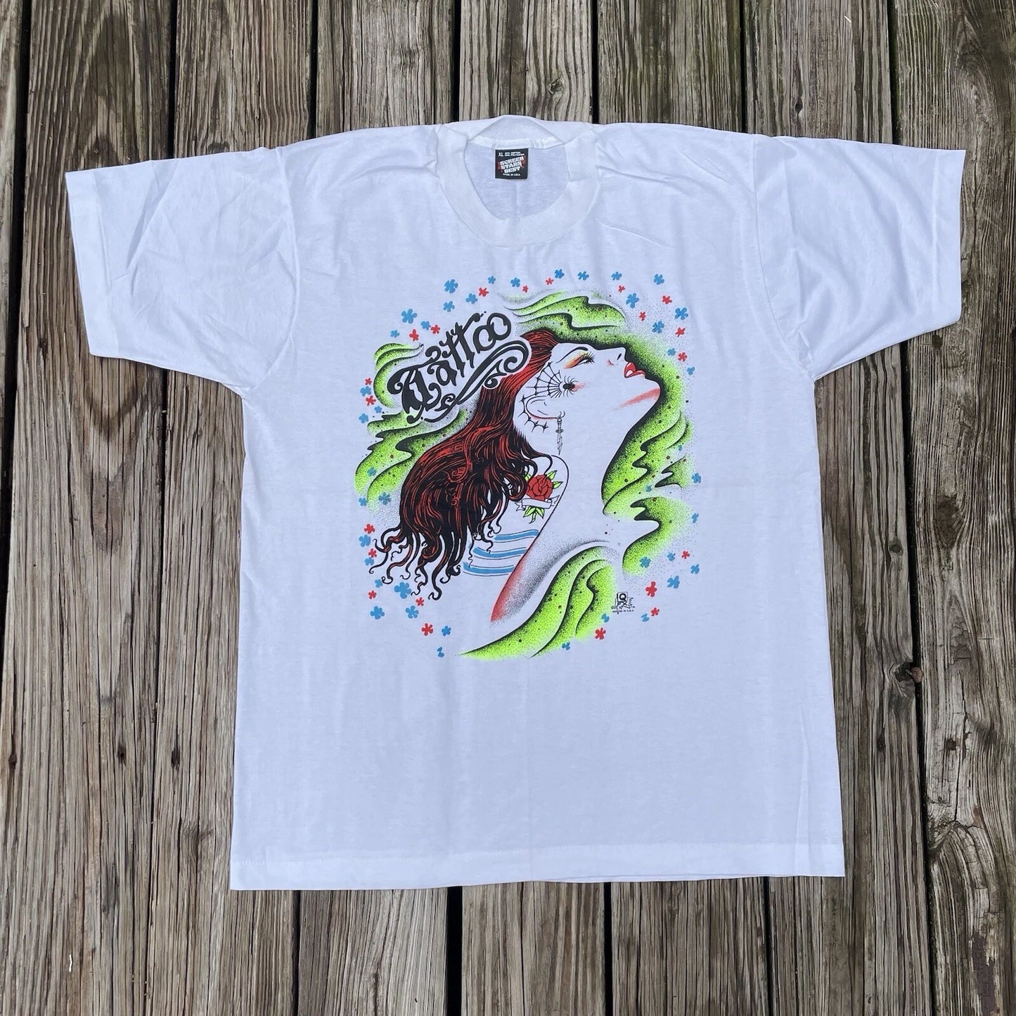 VTG Ed Hardy Style Tattoo T Shirt Size XL Single Stitch