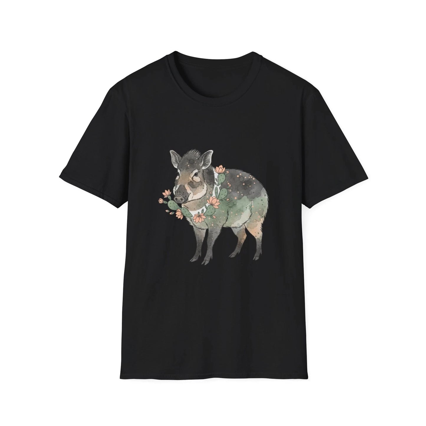Javelina Cactus Floral Watercolor Boho Black Tee Nature Graphic T-Shirt