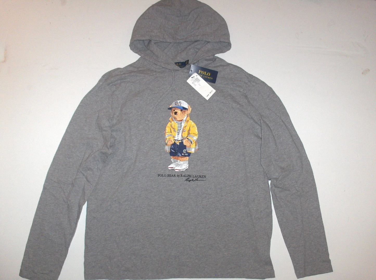 POLO RALPH LAUREN Men's USA CP 93 Sailing Bear Cotton Hooded T Shirt Tee, GRAY