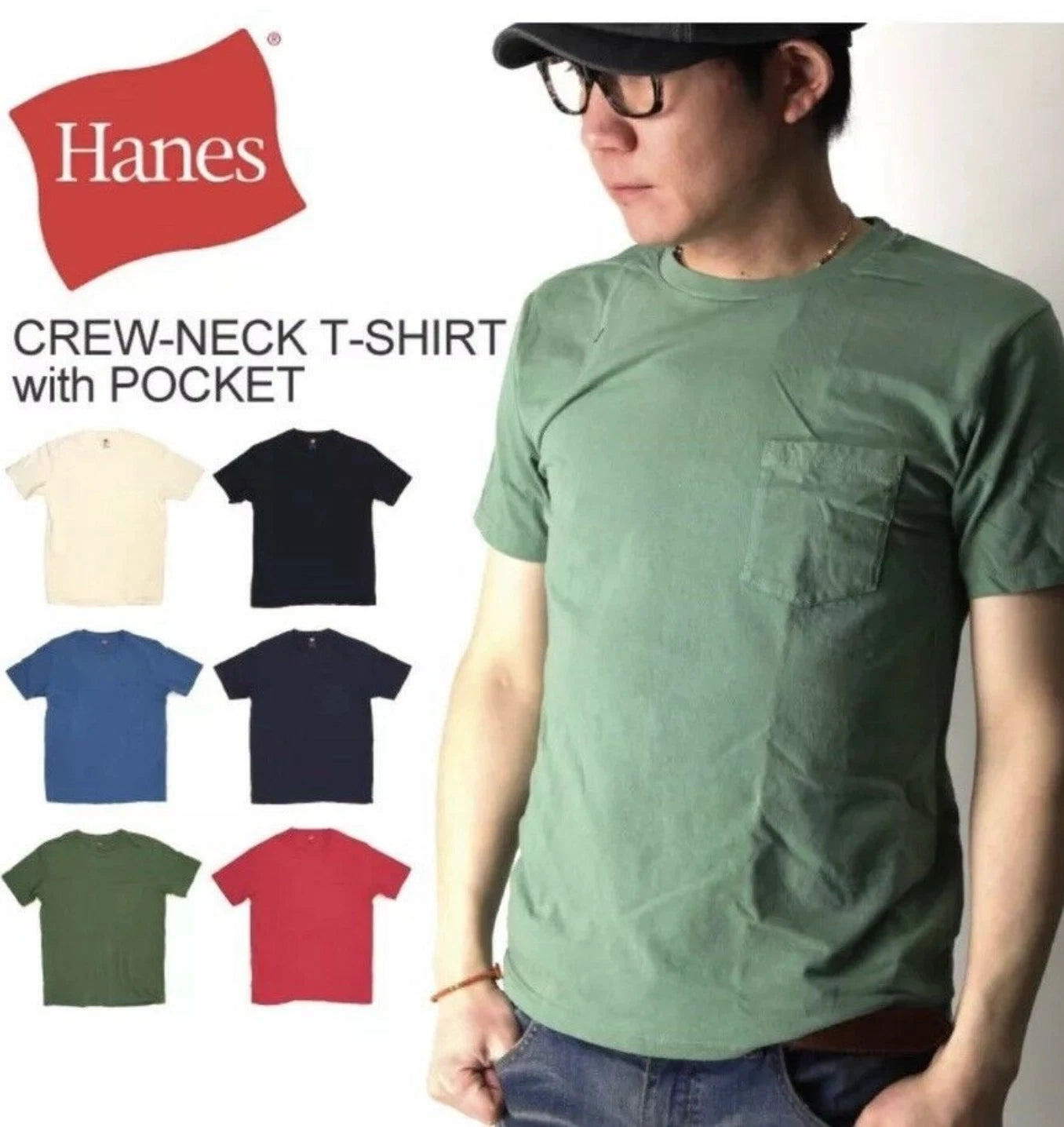 4 pack Hanes Men's Pocket T-Shirt Crew-neck
