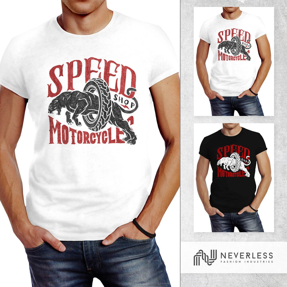 Mens Motorcycle Biker Vintage Retro Slim Fit Neverless® T-Shirt
