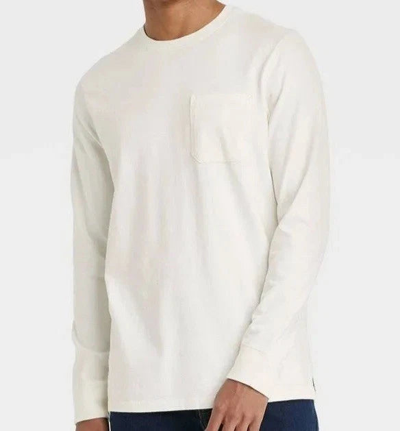 Goodfellow & Co™ Long Sleeve Pocket T-Shirt Men's XL or XXL White Feather