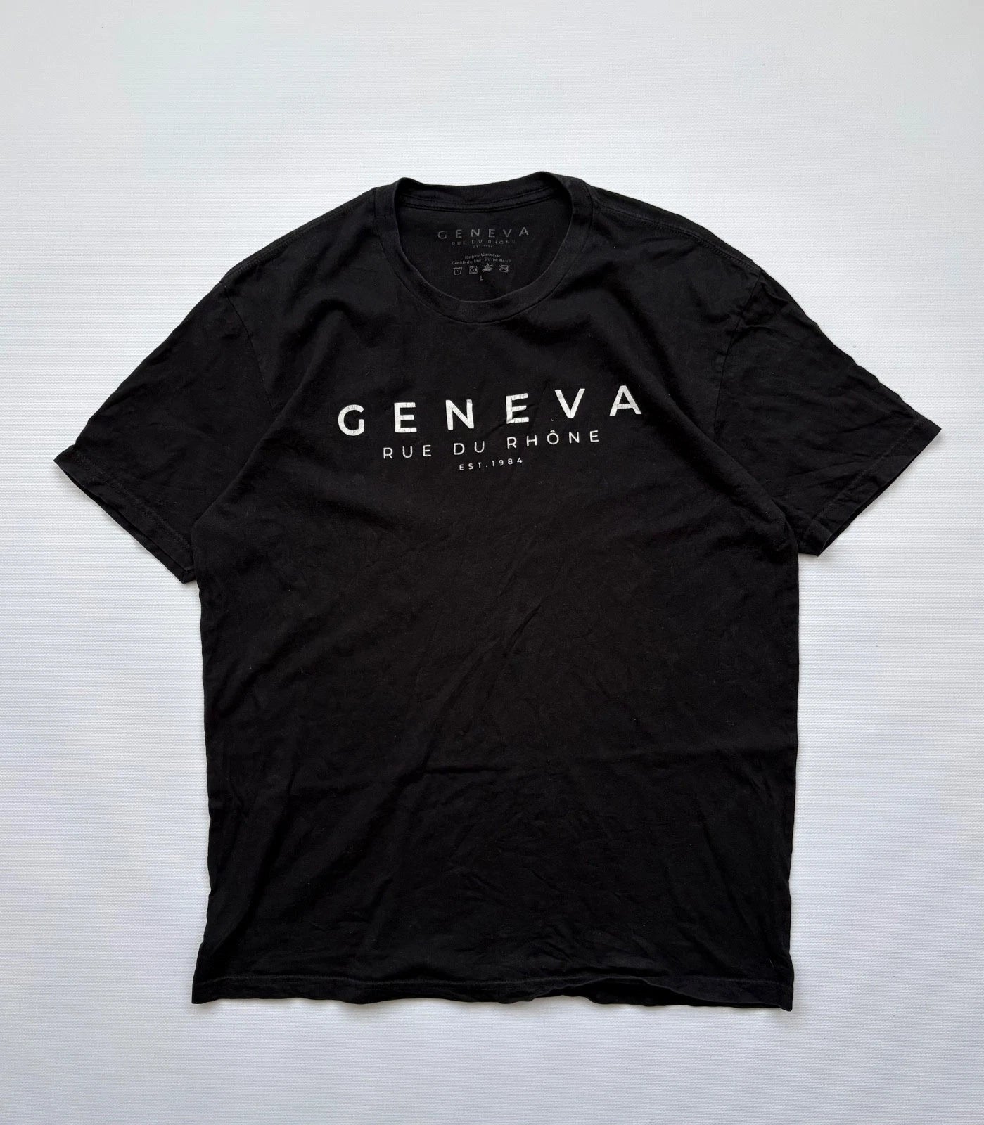 Geneva Rue du Rhone T-Shirt Black Minimal Graphic Tee Size L