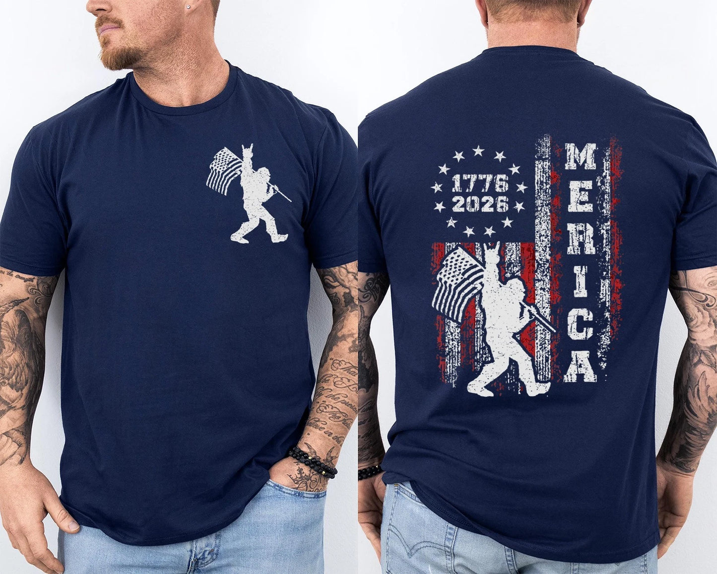 250 Years 1776-2026 250th Anniversary Bigfoot Sasquatch 4th of July 2 Sided Tee
