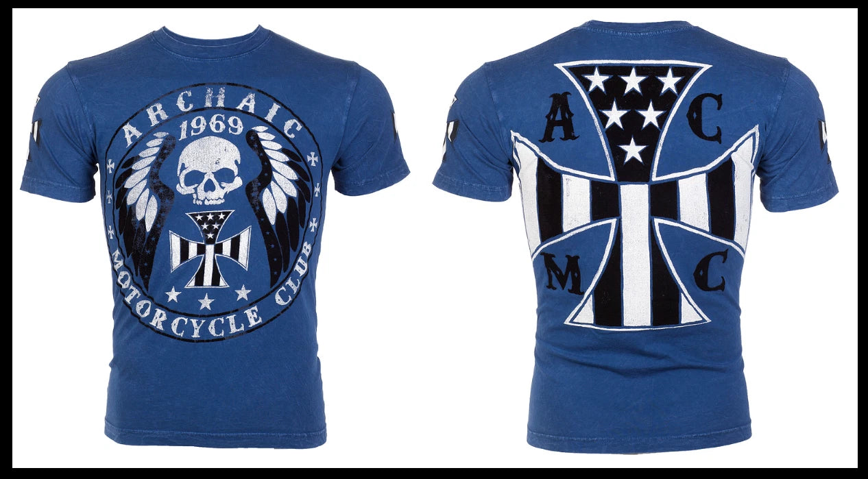 ARCHAIC by AFFLICTION Navy Blue MOTOR BILLY Short Sleeve Slim Fit T-shirt NWT