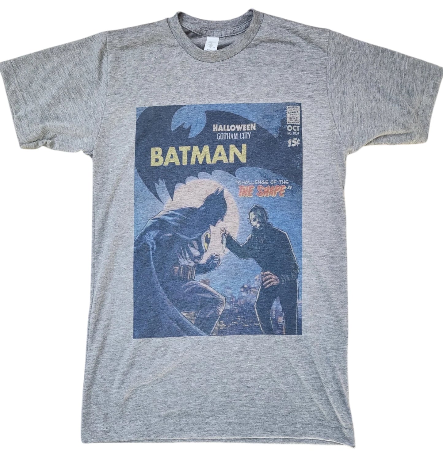 Men' Batman vs Michael Myers Halloween graphic T-shirt Gray Soft Style Vintage