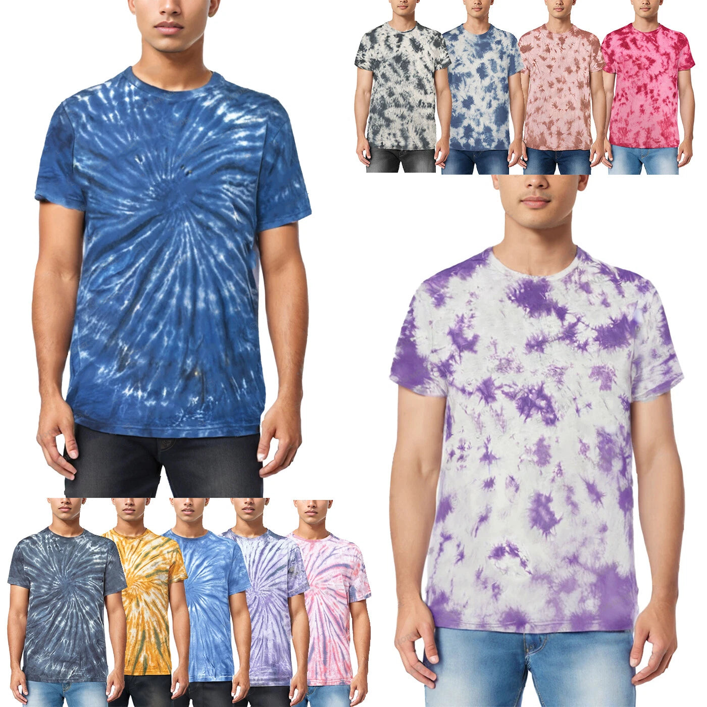 Tie Dye Mens Unisex Cotton T-Shirt Blank Tye Dyed Tee Spiral Tee