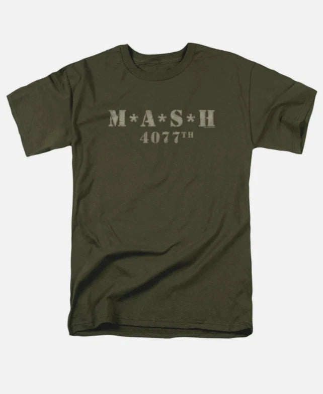 Mash Distressed Logo T Shirt Mens 4077 Licensed Classic TV Show Military Green