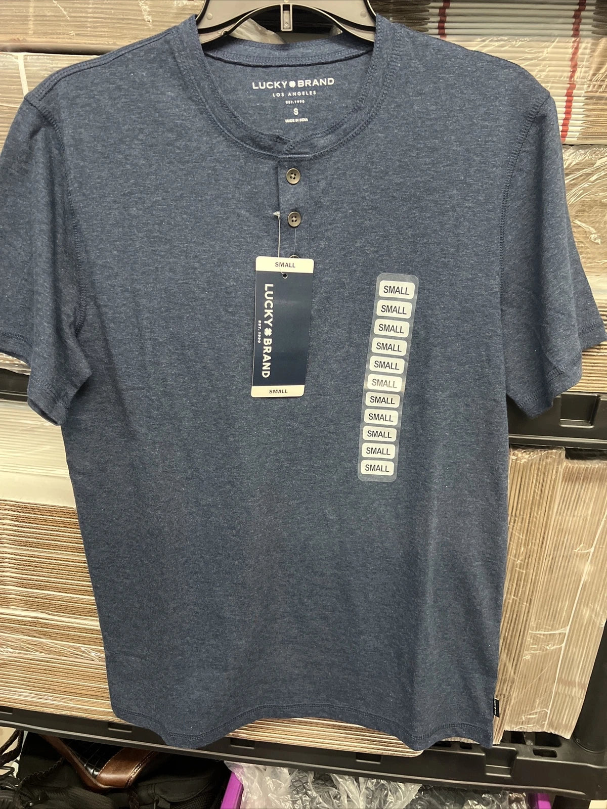 Lucky Brand Shirt Mens Short Sleeve Henley Three Button Sz Small