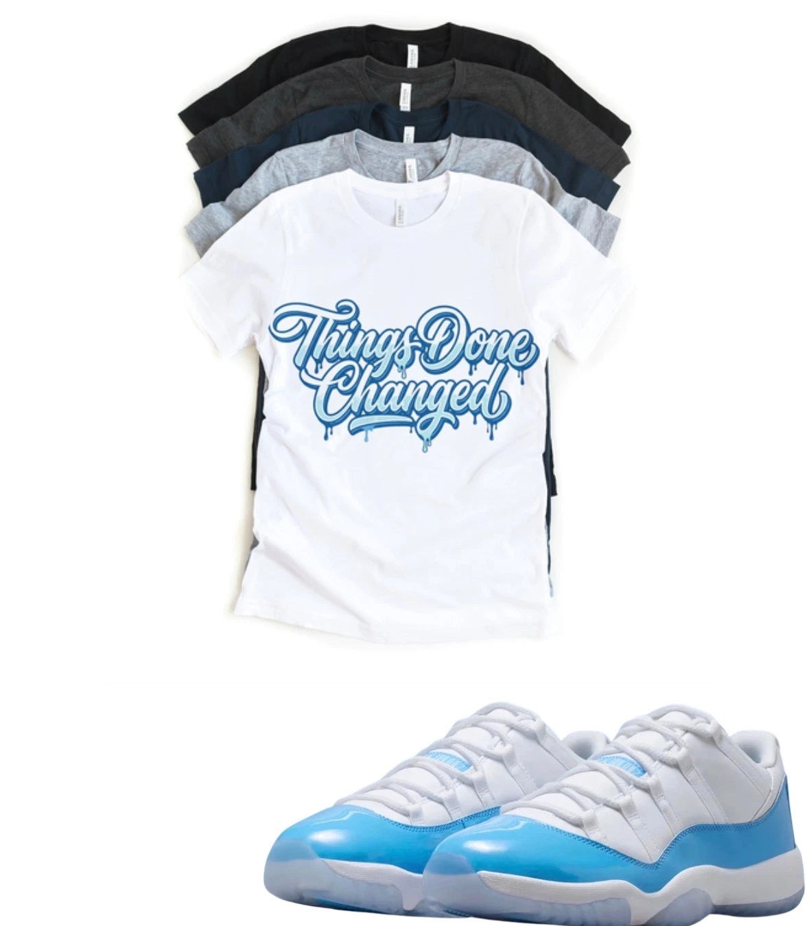 Jordan 11 Things Done Changed Matching T-Shirt University Blue Custom Sneaker