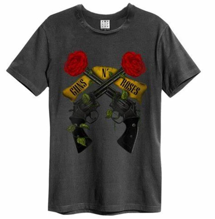 Amplified Guns N Roses Shooting Roses Mens Charcoal T Shirt Guns N Roses Tee