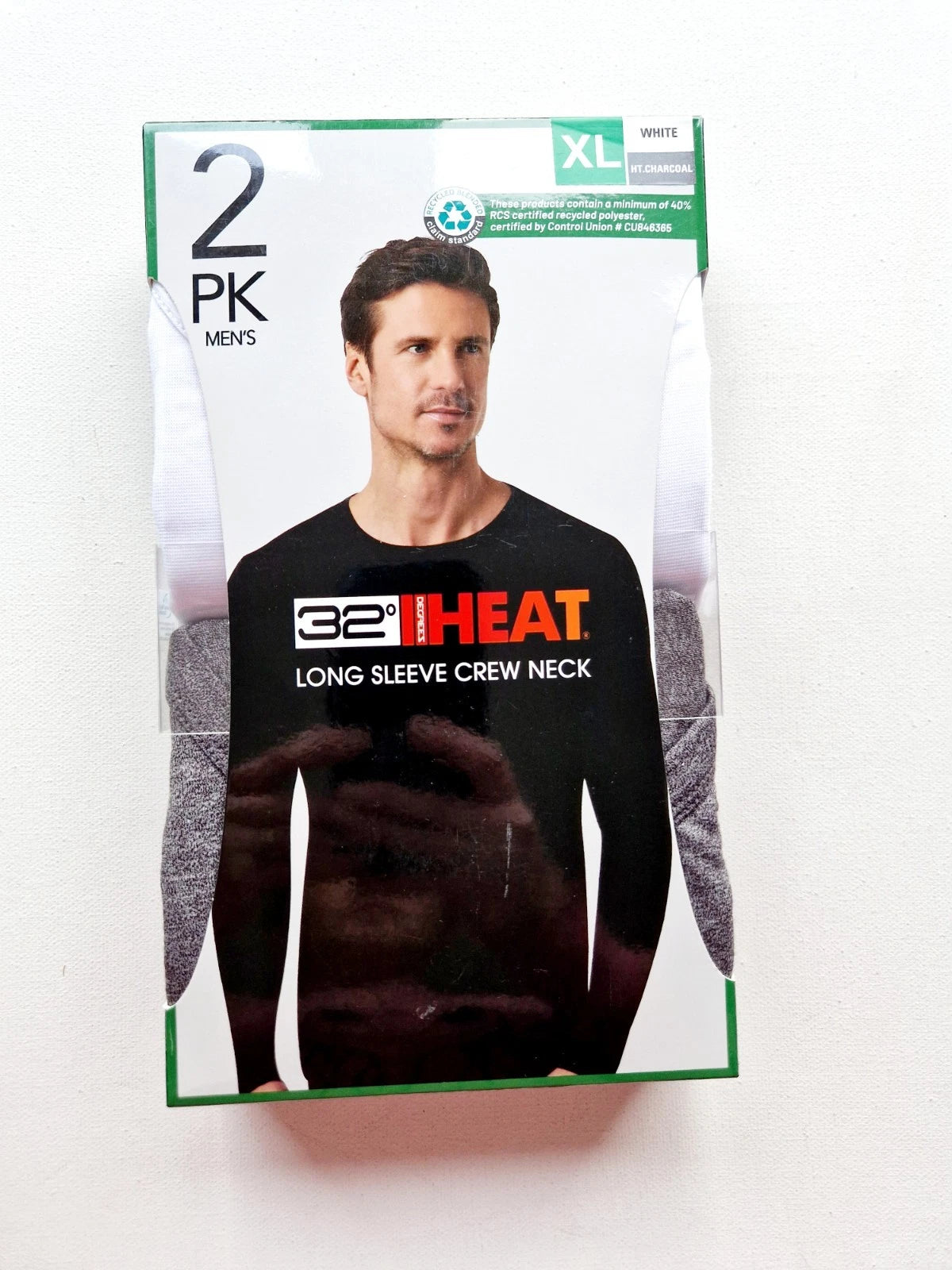 32 Degrees Heat Men's Base Layer Long Sleeve Top 2 Pack White & Grey Size XL