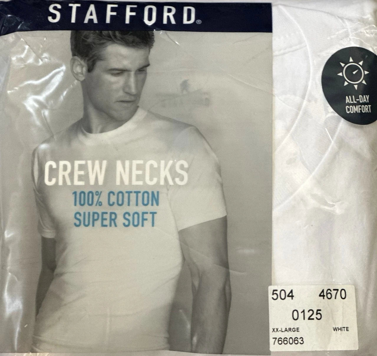 Stafford 4-Pack Men's XXL White Crewneck Undershirts Super Soft 100% Cotton NEW