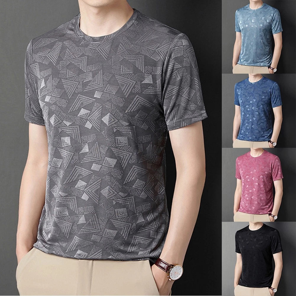 Polyester Spandex Blend Men's Short Sleeve Round Neck Slim Fit T-Shirt Tops