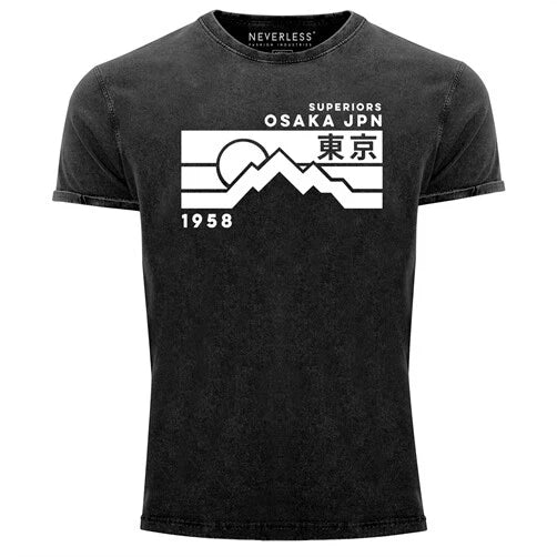 Mens Vintage Shirt Osaka Japan Superiors Mountain Retro Design Print Shirt