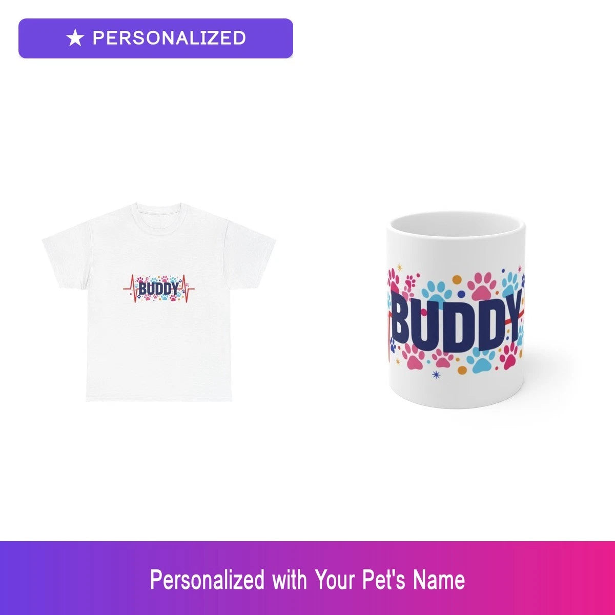 Custom Shih Tzu Paw Print Gift Set Shirt Mug Personalized Pet Name Bundle