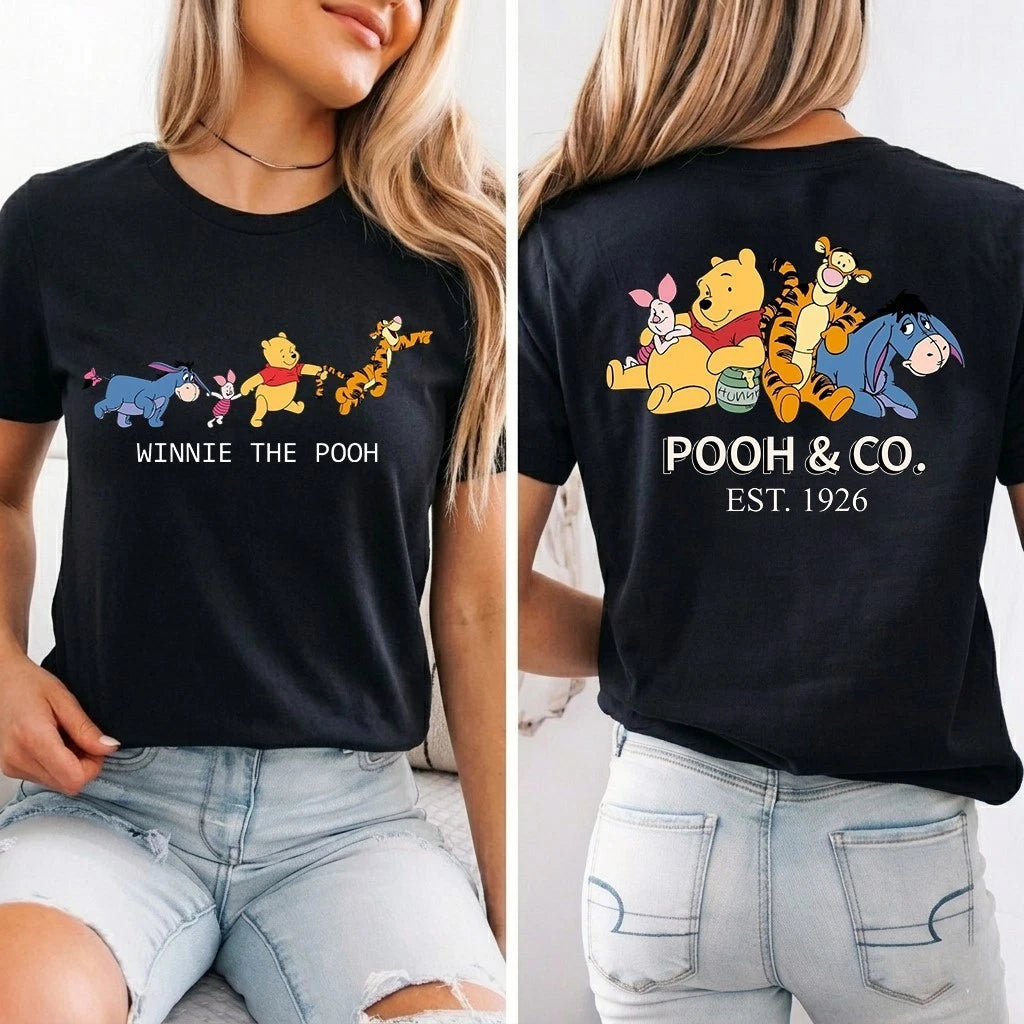 Winnie the Pooh T-Shirt, Vintage Retro Pooh and Friends Front Back Print Tee