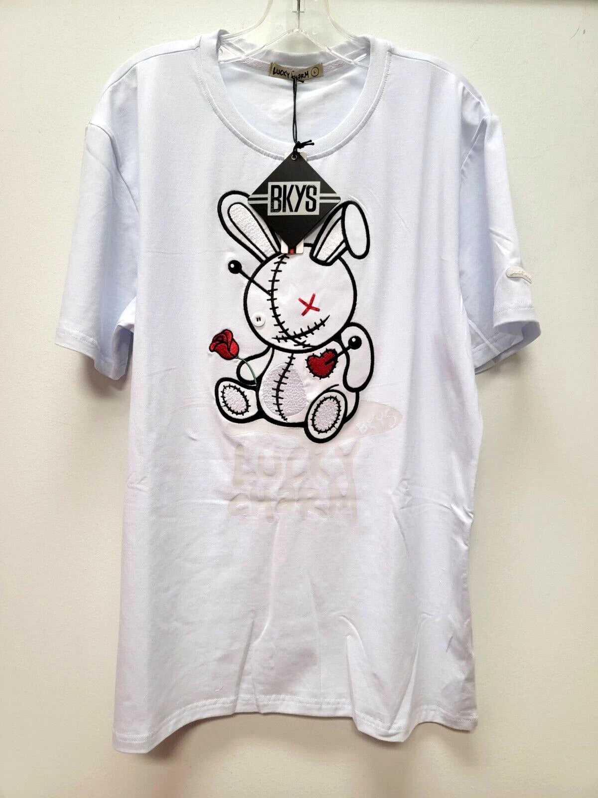 New! BKYS Men's Lucky Charm Original Print Quality Top T-Shirt White/White