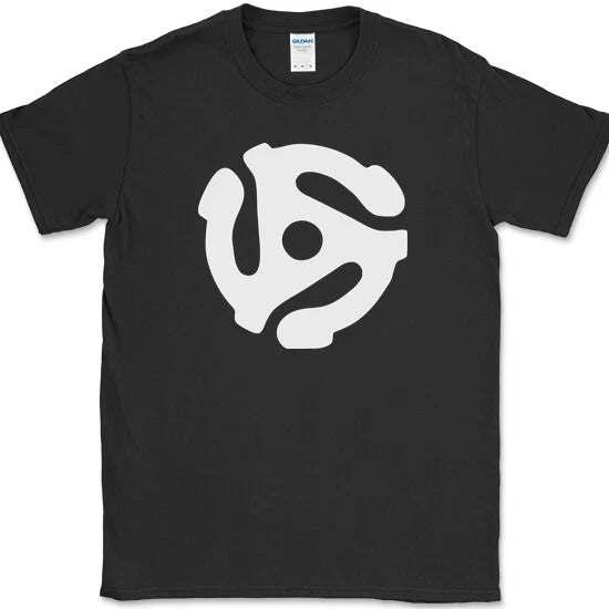 DJ 45 rpm adapter T-Shirt Music Musician Club Dance Funny Novelty Cotton Tee