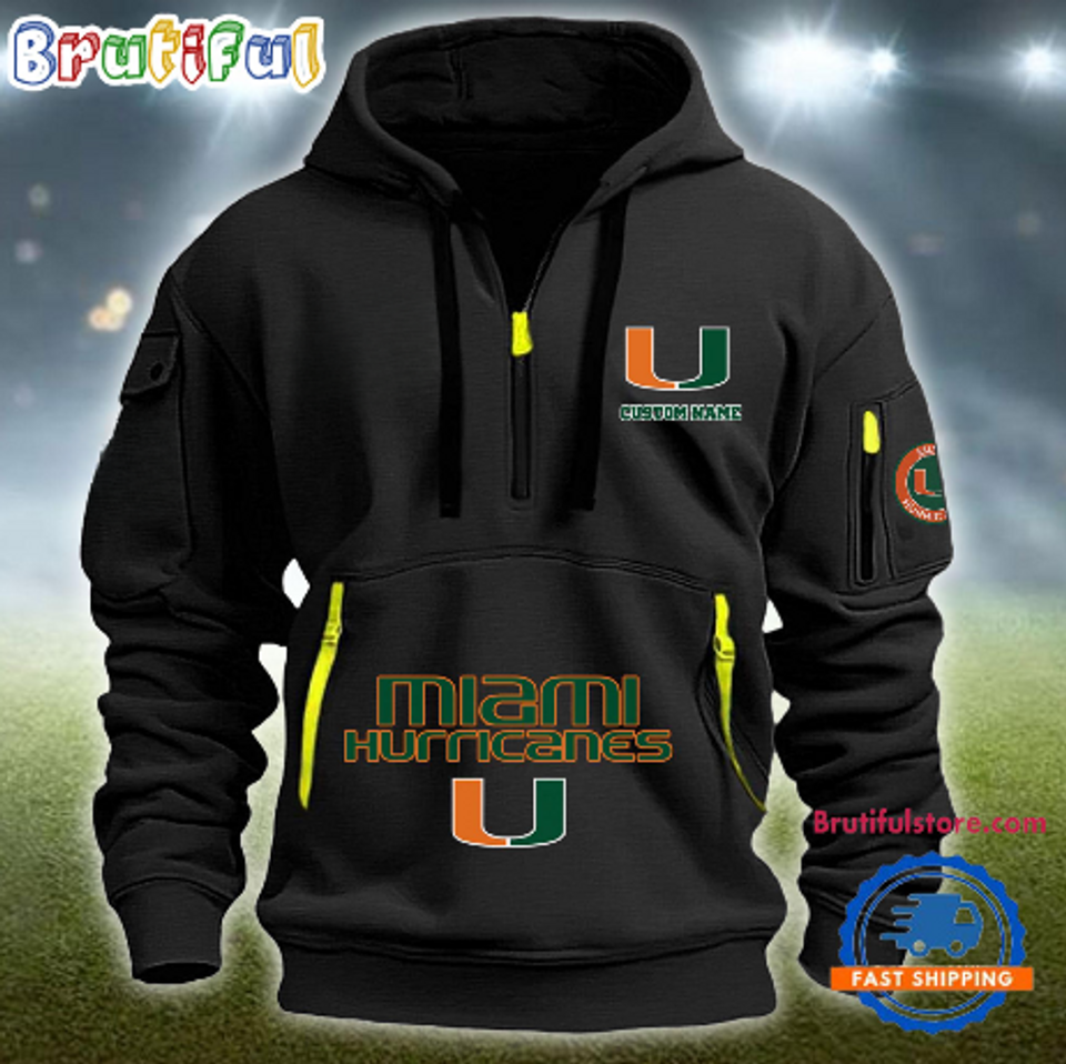 Personalize NCAA Miami Hurricanes Quarter Zip Hoodie
