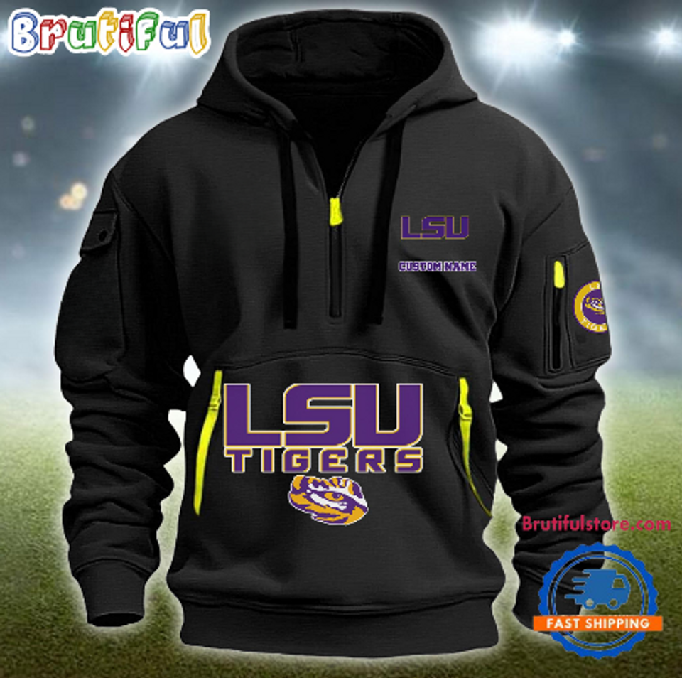 Personalize NCAA LSU Tigers Quarter Zip Hoodie