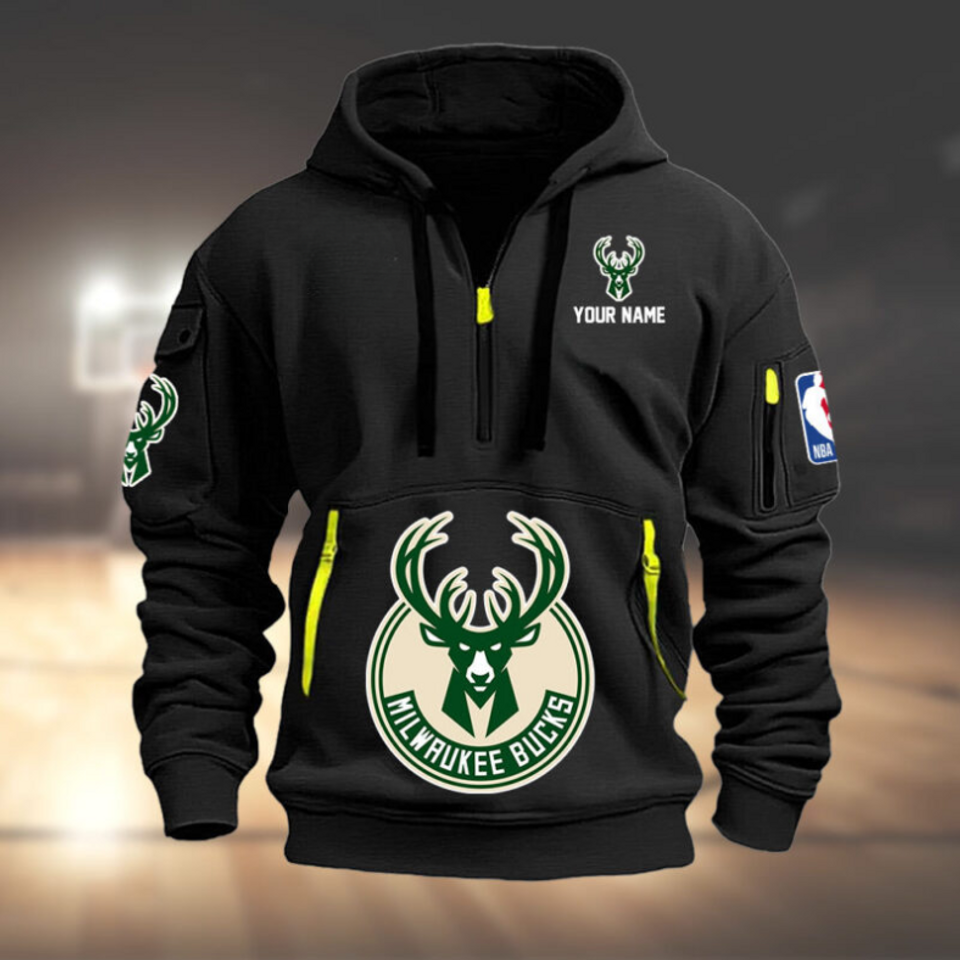 Personalize Milwaukee Basketball Team Quarter Zip Hoodie
