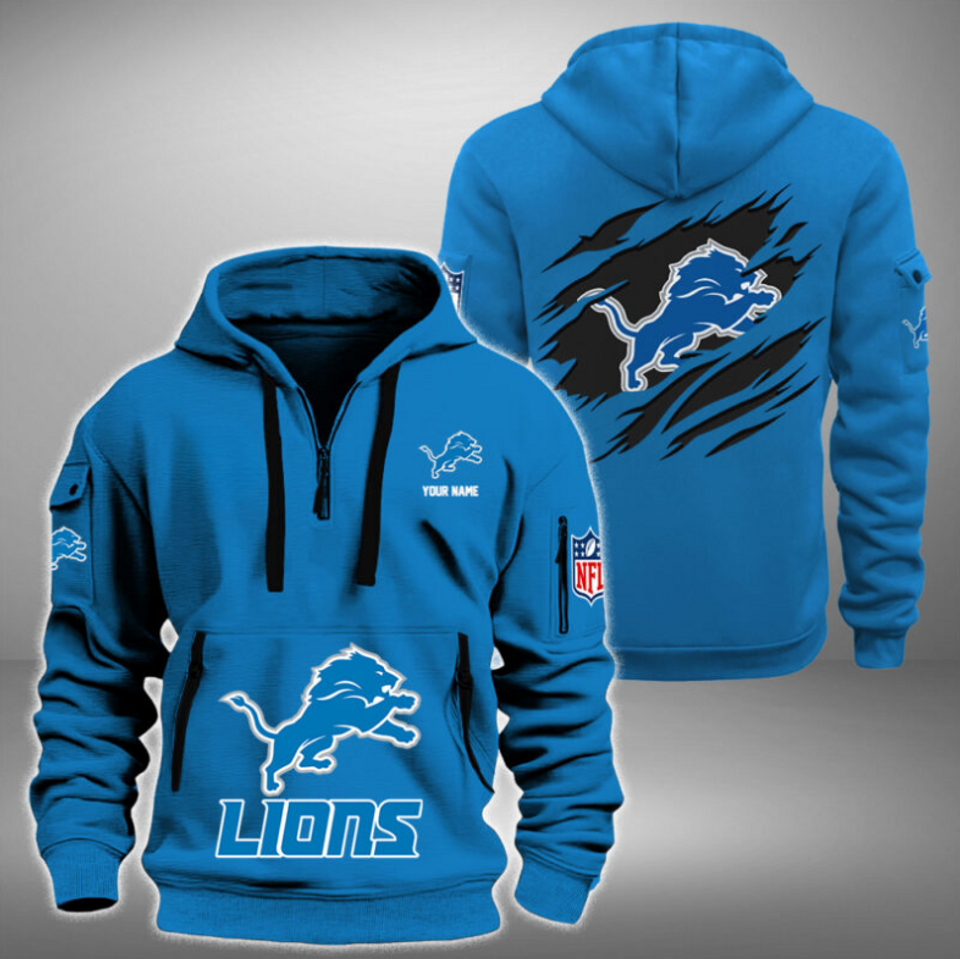 Personalize Detroit Football Team Quarter Zip Hoodie