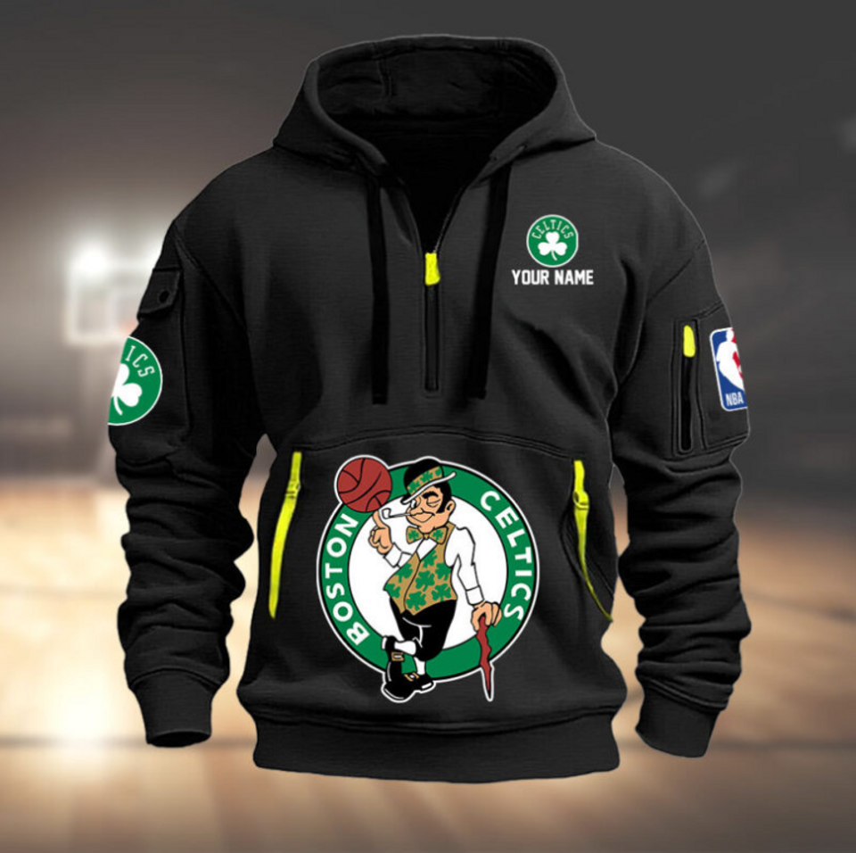 Personalize Boston Basketball Team Quarter Zip Hoodie