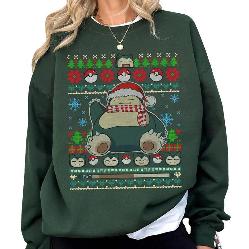 Snorlax Pocket Monster Ugly Christmas sweatshirt/hoodie/tshirt, Snorlax PKM Christmas Sweatshirt, Gift Shirt, T-Shirt Cotton Short Sleeeve T-Shirt