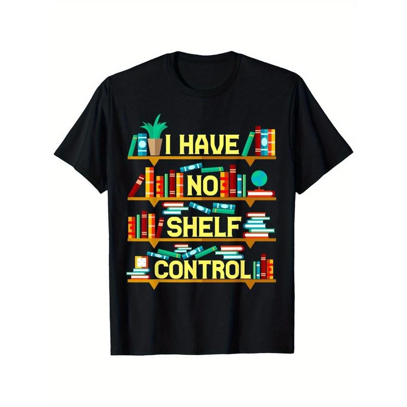 1 men's 100 cotton T-shirt, printed with no bookshelf control fan pattern, casual crew neck, short sleeve, light stretch knit fabric, regular version, suitable for all seasons - black made in usa