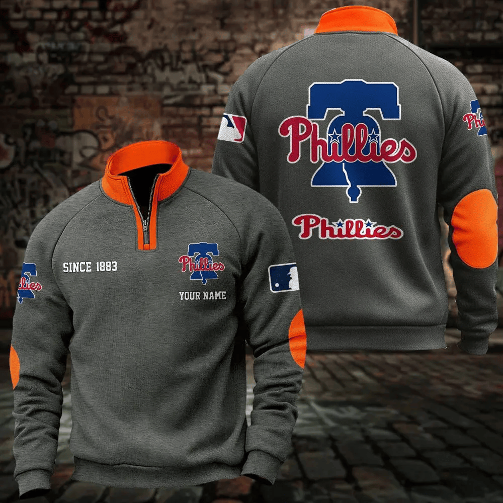 Philadelphia Phillies Half Zip Long Sleeve Casual Sweatshirt
