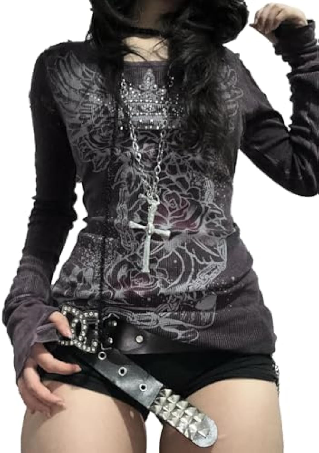 Women Vintage Y2K Graphic Sweatshirt Grunge Punk Gothic Slim Fit Long Sleeve Crop Top Sexy Autumn Streetwear