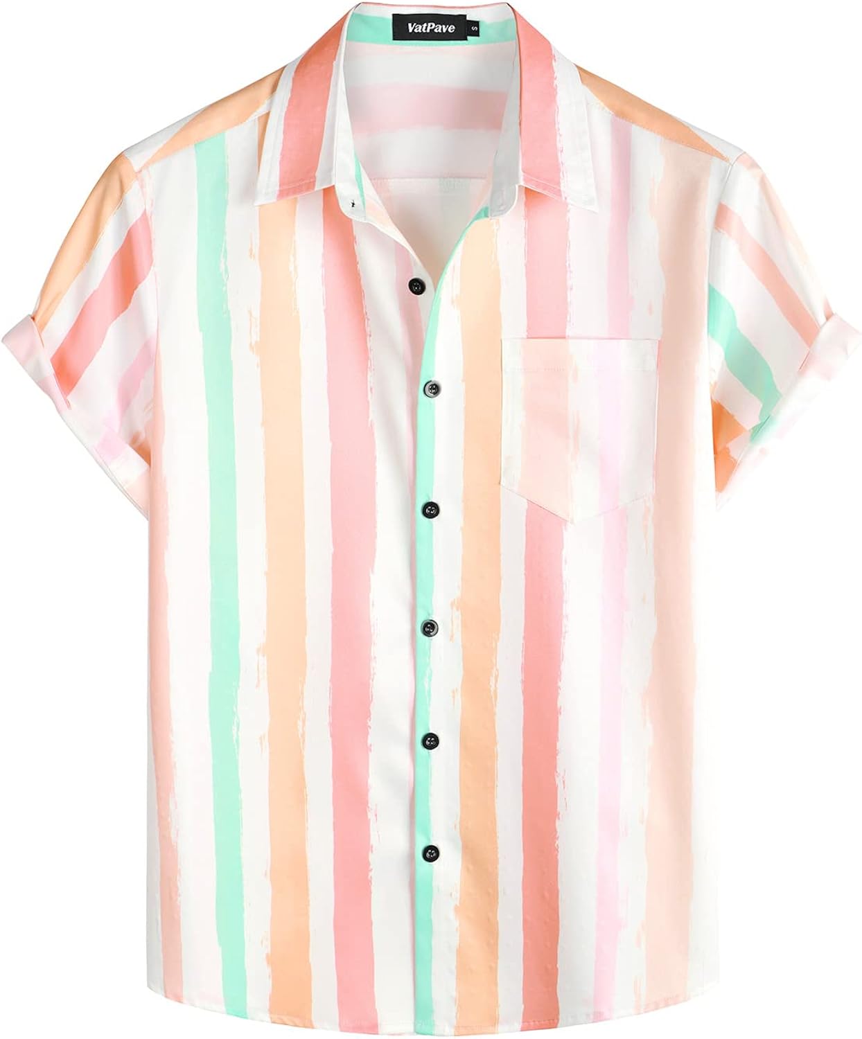 Mens Striped Summer Shirts Casual Button Down Short Sleeve Beach Stylish Untucked Hawaiian Shirts