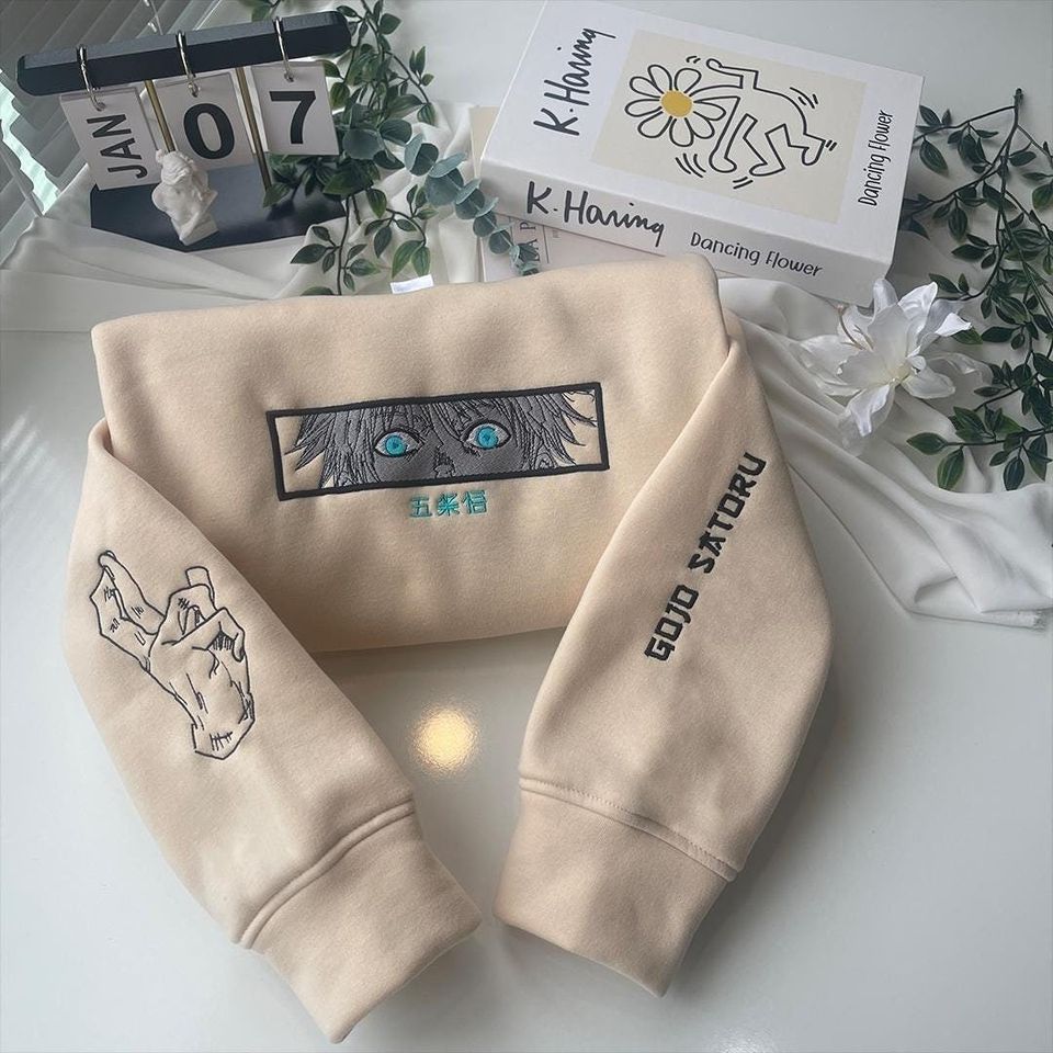 Embroidered Anime Sweatshirt: Limitless Cursed Technique -  Six Eyes Hoodie, Gifts for JJK Lovers