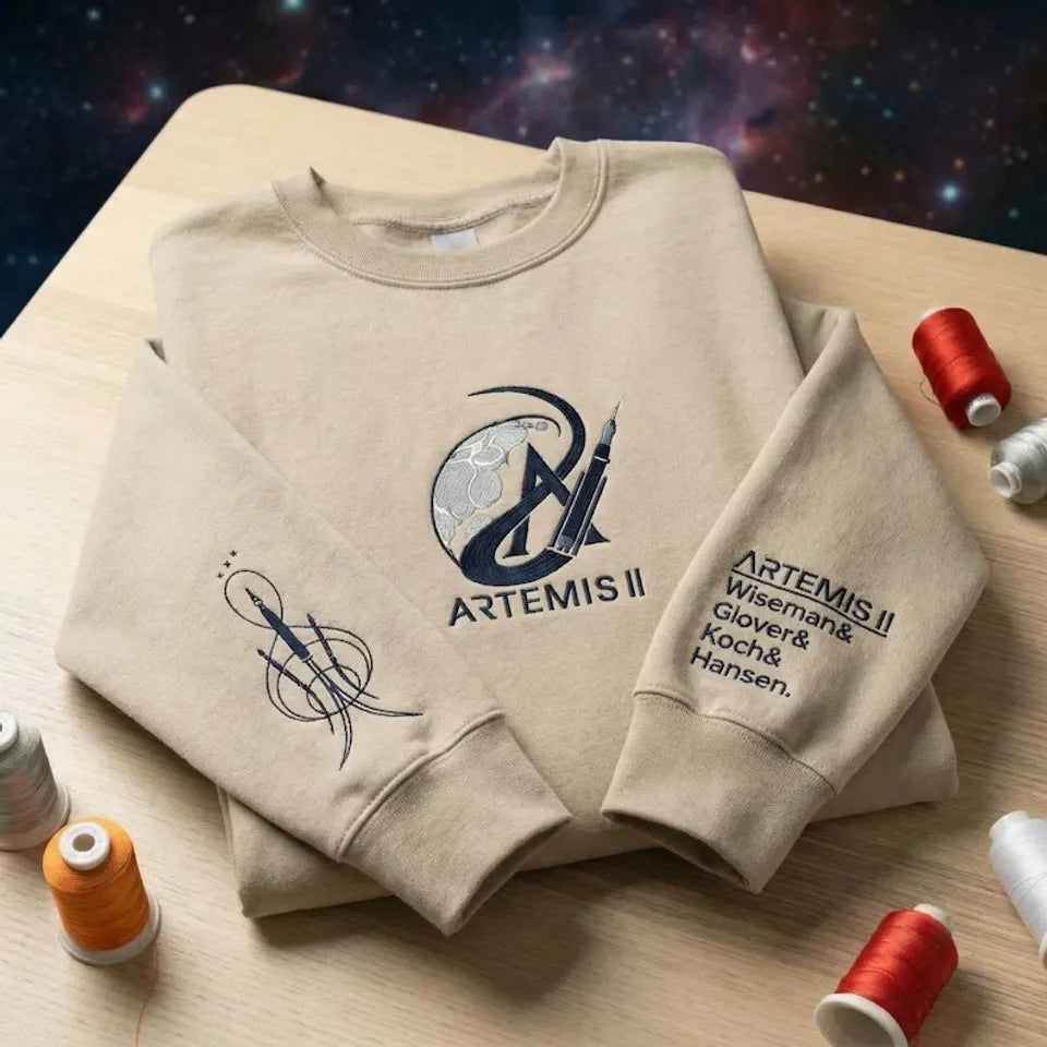 Artemis II Embroidered Sweatshirt, N@SA Space Mission Lunar Exploration Crew
