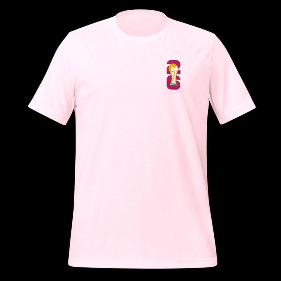 World Football Trophy Embroidered Logo T-Shirt - Gold Trophy & Burgundy 26 - Soccer Fan Tee