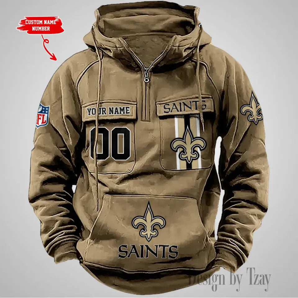 New Orleans Saints Vintage Men Hoodies With Custom Name & Number