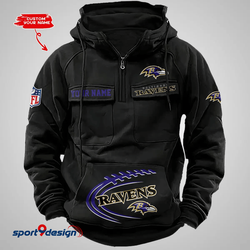 Baltimore Ravens Vintage Cargo Hoodie With Custom Name