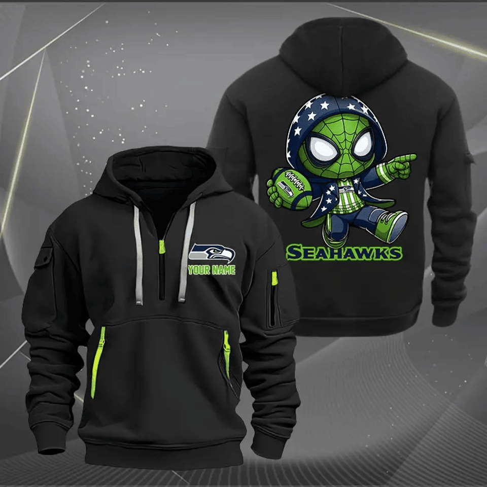 Seattle Seahawks Quarter Zip Hoodie Custom Name Multicolor Edition