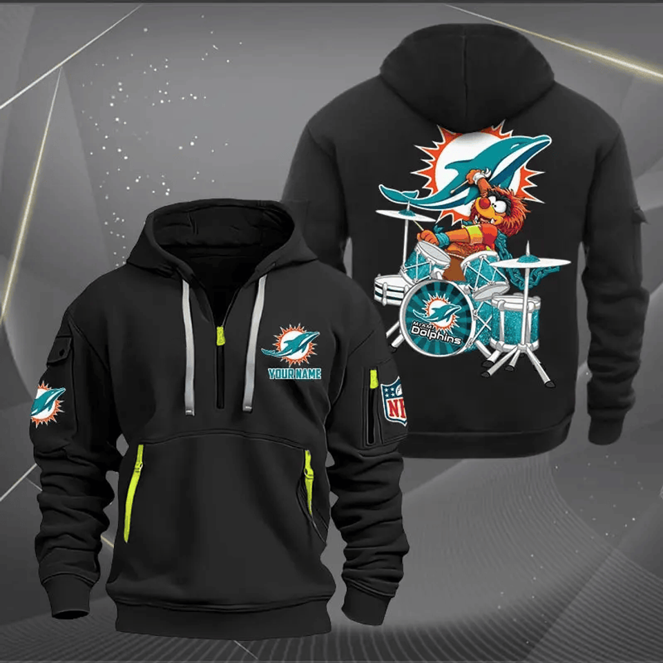 Miami Dolphins Quarter Zip Hoodie Rocking Drummer Custom Name Gift For Fan