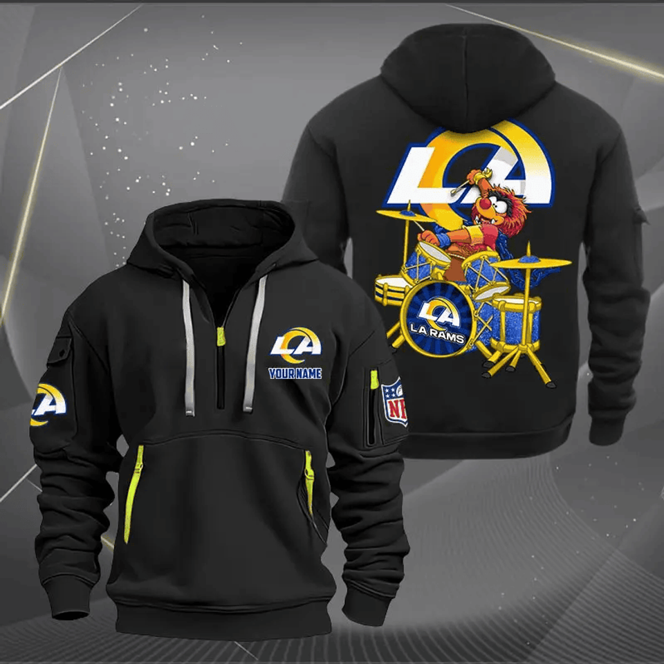 Los Angeles Rams Quarter Zip Hoodie Rocking Drummer Custom Name Gift For Fan