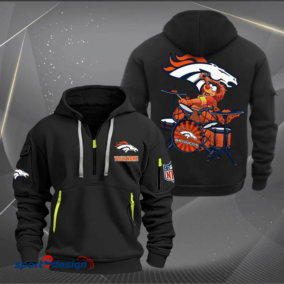 Denver Broncos Quarter Zip Hoodie Rocking Drummer Custom Name Gift For Fan