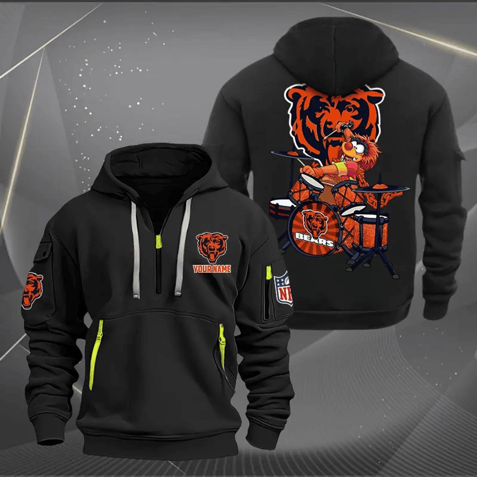 Chicago Bears Quarter Zip Hoodie Rocking Drummer Custom Name Gift For Fan