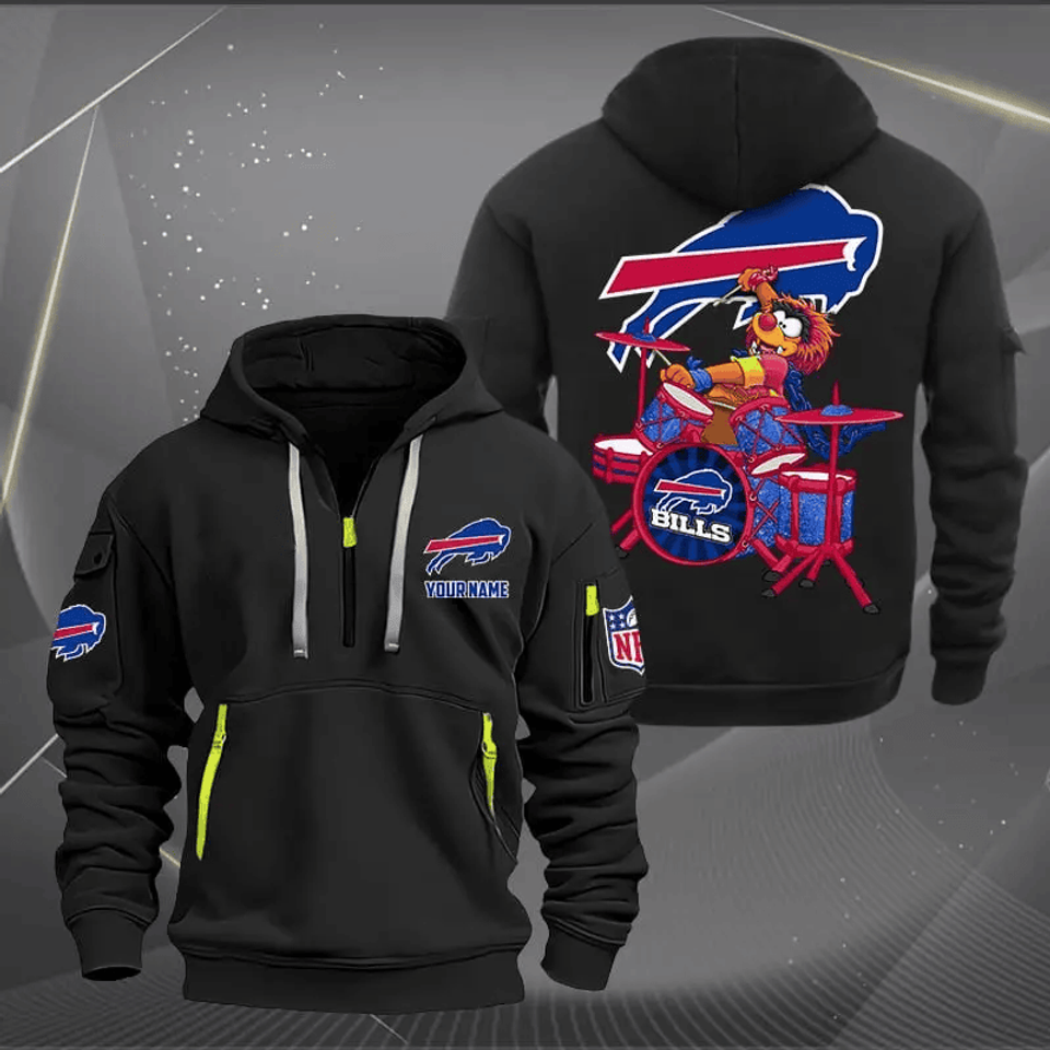 Buffalo Bills Quarter Zip Hoodie Rocking Drummer Custom Name Gift For Fan