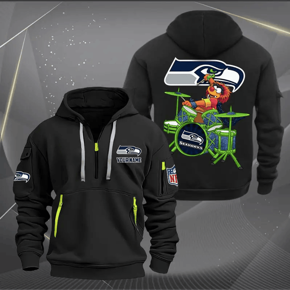 Seattle Seahawks Quarter Zip Hoodie Rocking Drummer Custom Name Gift For Fan