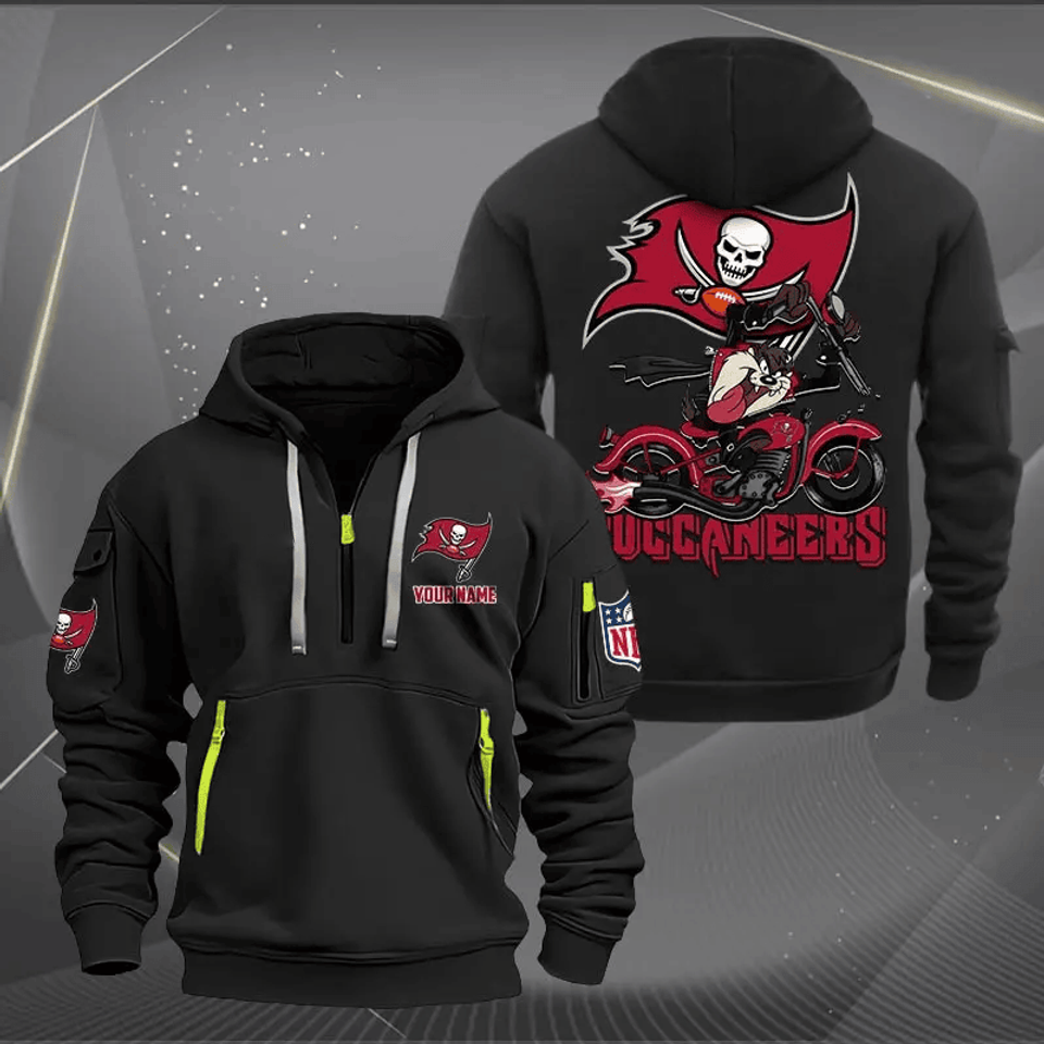 Tampa Bay Buccaneers Quarter Zip Hoodie Biker Taz Custom Name Gift For Fan