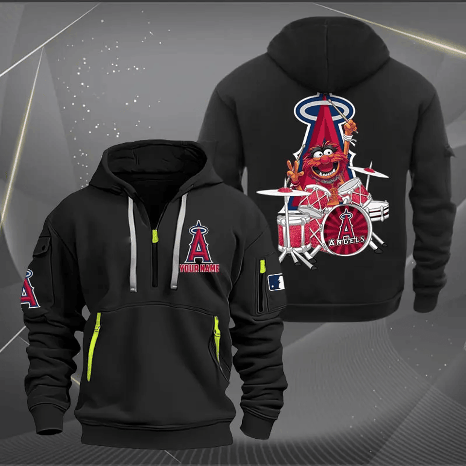 Los Angeles Angels Baseball Team Quarter Zip Hoodie Rocking Drummer Custom Name Fan Gift