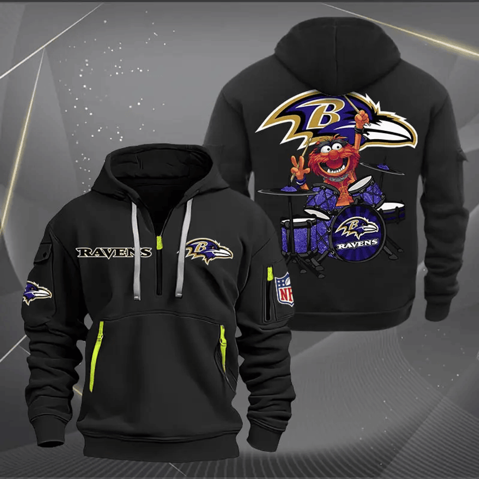 Baltimore Raven Football Team Quarter Zip Hoodie Rocking Drummer Football Fan Gift
